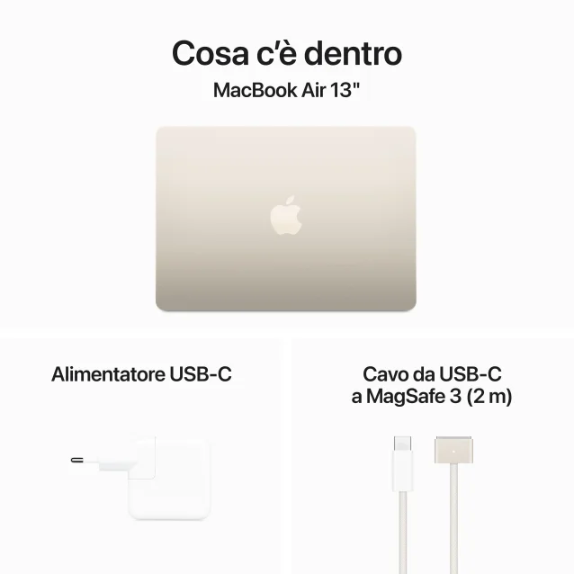 Notebook Apple MacBook Air 13'' M3 chip con core 8 CPU e 10 GPU, 16GB, 512GB SSD Galassia [MXCU3T/A]