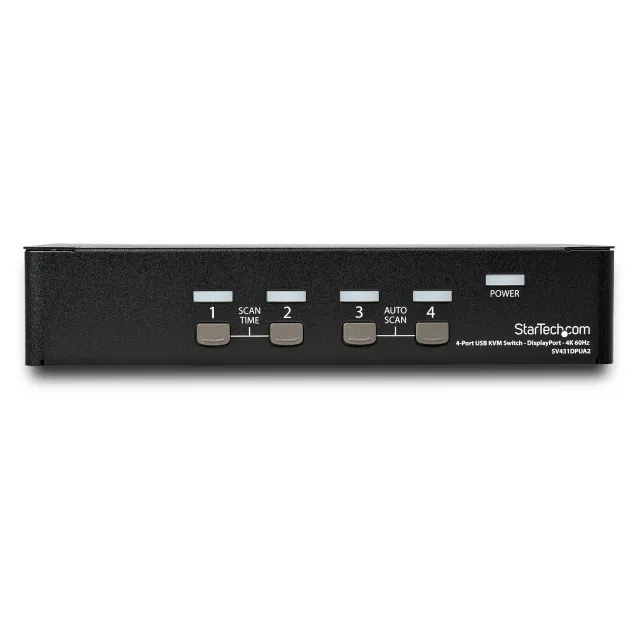 StarTech.com Switch KVM DisplayPort a 4 porte - 4K 60Hz Schermo singolo USB UHD DP 1.2 doppia porta Hub 2.0 integrato e audio Dell, HP, Apple, Lenovo TAA [SV431DPUA2]