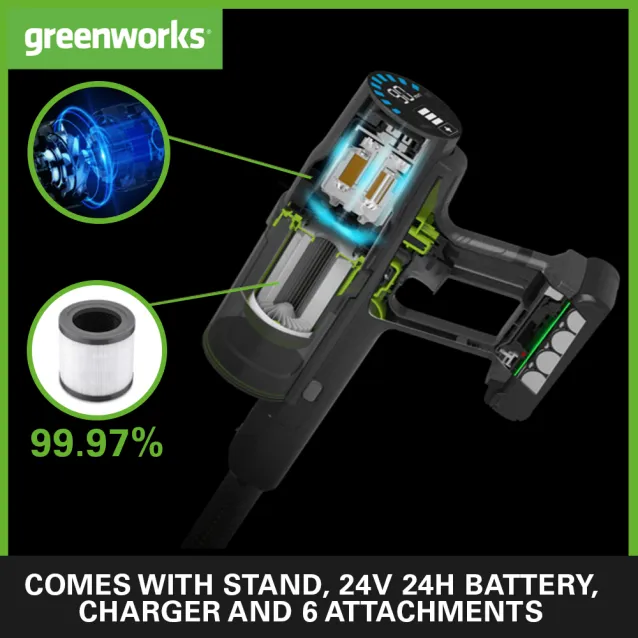 Greenworks GR4701107UBVT scopa elettrica Batteria Secco HEPA Bianco 4 Ah [GR4701107UBVT]