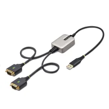 StarTech.com 2P1FFC-USB-SERIAL adattatore per inversione del genere dei cavi USB-A 2 x DB-9 RS-232 Nero, Grigio [2P1FFC-USB-SERIAL]