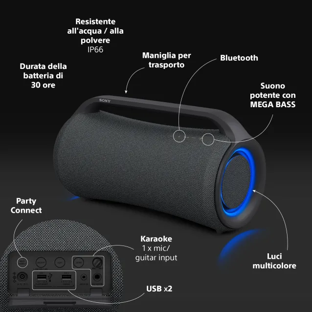 Sony SRS-XG 500 Altoparlante portatile stereo Nero (High Powered Speaker Black) [SRSXG500B.EU8]