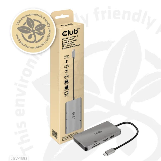 Hub USB CLUB3D CSV-1593 hub di interfaccia 3.2 Gen 1 (3.1 1) Type-C 16200 Mbit/s Metallico [CSV-1593]