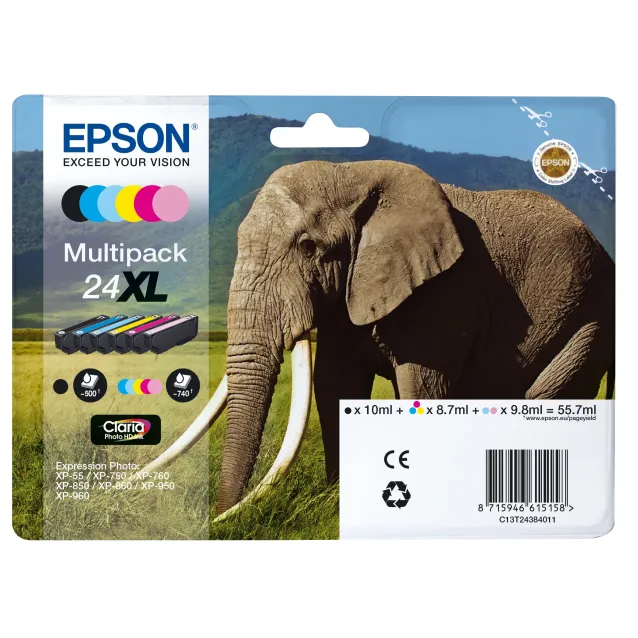 Cartuccia inchiostro Epson Elephant Multipack 6-colours 24XL Claria Photo HD Ink