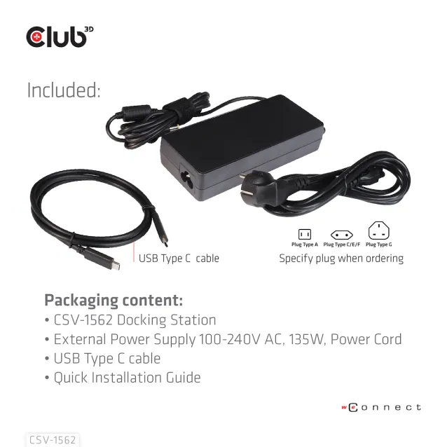 CLUB3D CSV-1562 replicatore di porte e docking station per laptop USB 3.2 Gen 1 (3.1 1) Type-C Nero [CSV-1562]
