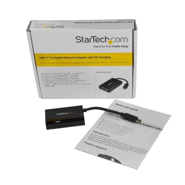 StarTech.com Adattatore Ethernet USB C - di rete Gigabit GbE con PD 2.0 60W Convertitore/Adattatore Tipo-C a RJ45 Compatibile TB3/Windows/MacBook Pro/Chromebook (USB-C to Adapter w/ Charging) [US1GC30PD]
