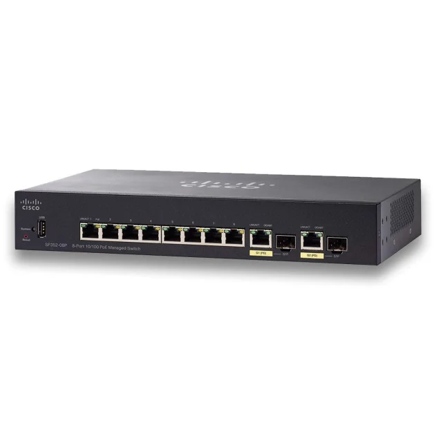 Switch di rete Cisco Small Business SF352-08P Gestito L2/L3 Fast Ethernet (10/100) Supporto Power over (PoE) 1U Nero [SF352-08P-K9-UK]