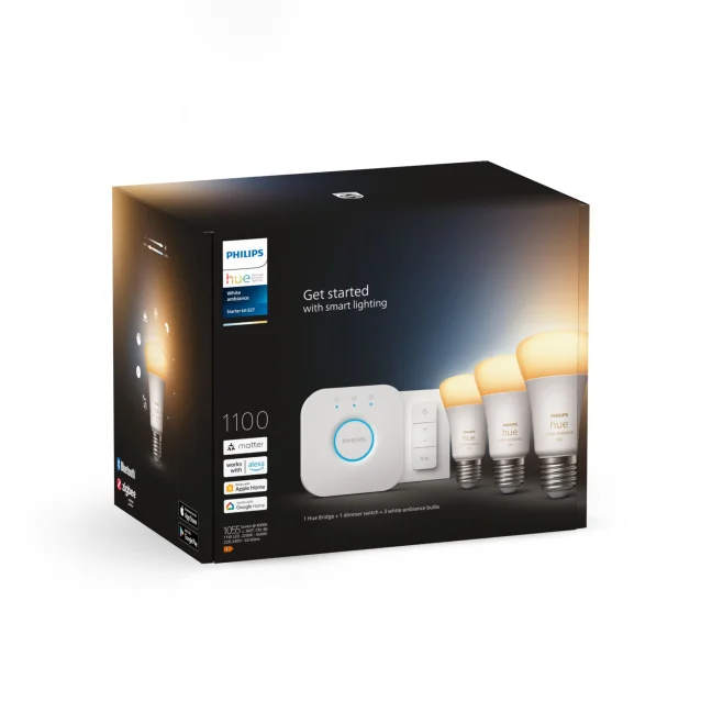Philips by Signify Hue White ambiance Starter Kit Bridge + 3 Lampadine Smart E27 75W Dimmer Switch [929002468403]