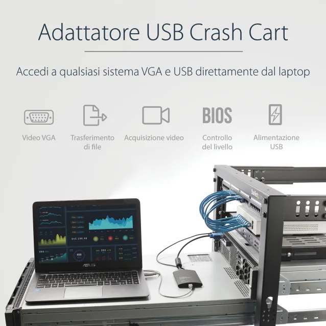 StarTech.com Adattatore Crash Cart portatile console KVM a USB 2.0 del laptop con trasferimento di file e Acquisizione Video [NOTECONS02]