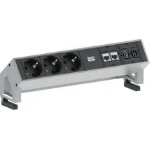 Bachmann 3x Schuko 2x CAT6 1x HDMI, USB3.0 prolunghe e multiple 1,5 m 3 presa(e) AC Nero, Stainless steel [902.502]