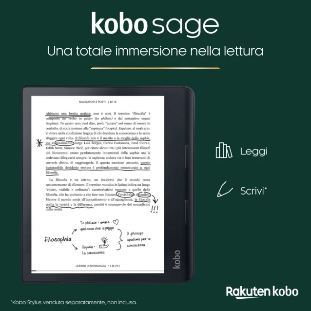 Lettore eBook Rakuten Kobo Sage lettore e-book Touch screen 32 GB Wi-Fi Nero