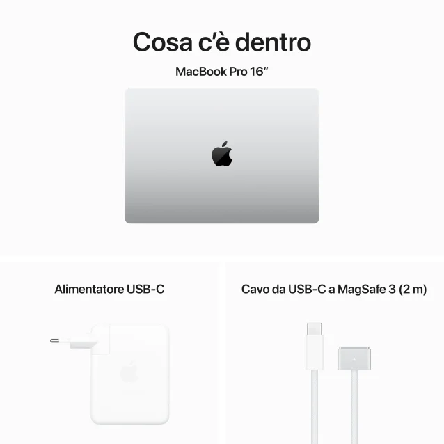 Notebook Apple MacBook Pro 16'' M3 chip con 12‑core CPU e 18‑core GPU, 18GB, 512GB SSD - Argento [MRW43T/A]
