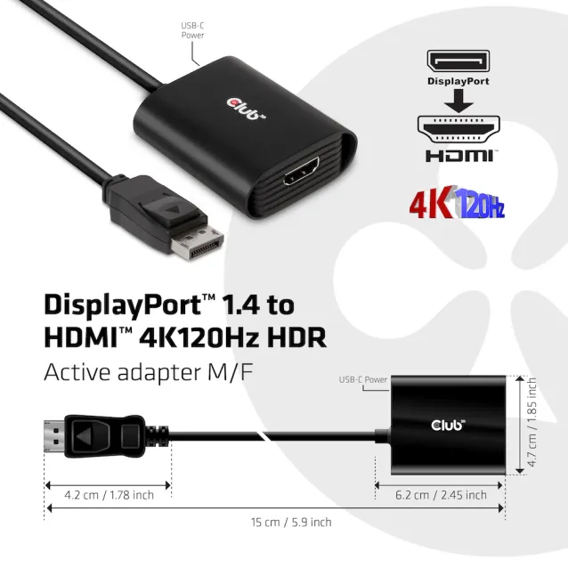 CLUB3D CAC-1085 adattatore per inversione del genere dei cavi Displayport 1.4 HDMI™2.1 Nero [CAC-1085]