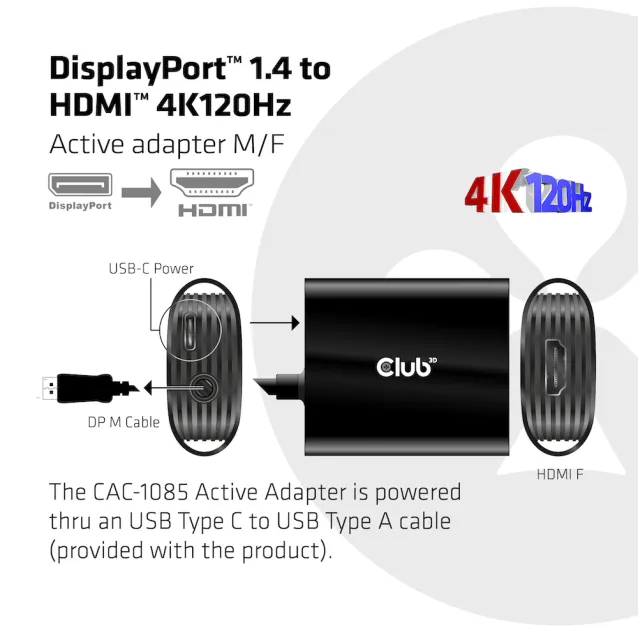 CLUB3D CAC-1085 adattatore per inversione del genere dei cavi Displayport 1.4 HDMI™2.1 Nero [CAC-1085]