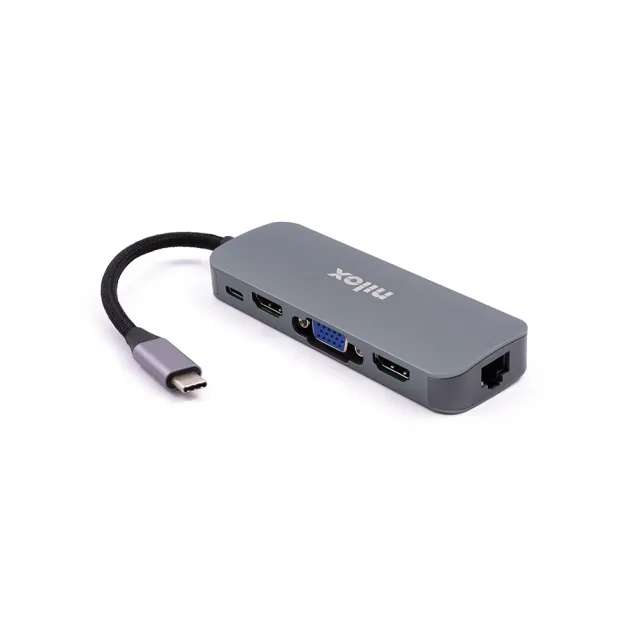 Nilox DOCKING STAT HDMI VGA PD ETH 3USB USB 3.2 Gen 1 (3.1 1) Type-C Alluminio [NXDSUSBC03]