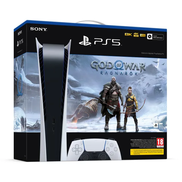 Console Sony PlayStation 5 Digital Edition + God of War Ragnarök 825 GB Wi-Fi Nero, Bianco [CFI-1216B+GOW:RA]