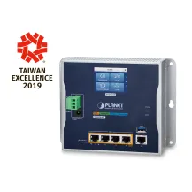 PLANET IP30 Industrial Wall-mount router cablato Gigabit Ethernet Blu, Grigio (IP30 - Router with 4-Port 802.3at PoE+ and LCD Touch Screen 120W PoE Budget dual power input 48-56VDC term Warranty: 36M) [WGR-500-4PV]