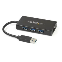 StarTech.com Hub USB 3.0 (5Gbps) a 3 porte portatile con NIC Gigabit Ethernet - In alluminio cavo integrato [ST3300GU3B]