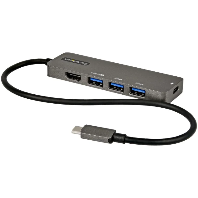 StarTech.com Adattatore Multiporta USB-C - Mini Docking station da a HDMI 4K 60Hz (HDR10) con Pass-Through Power Delivery 100W Hub 4 Porte USB 3.0 Dock Type-C Cavo integrato 30 cm [DKT30CHPD3]