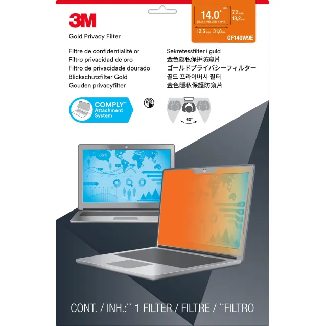 Schermo antiriflesso 3M Filtro privacy Gold Touch per laptop a schermo intero da 14,0
