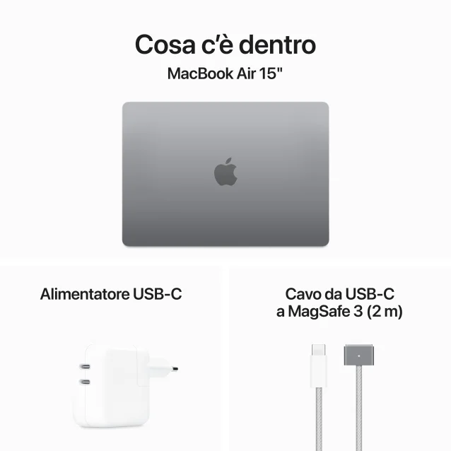 Notebook Apple MacBook Air 15'' M3 chip con core 8 CPU e 10 GPU, 16GB, 512GB SSD Grigio Siderale [MXD13T/A]