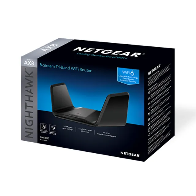 NETGEAR Nighthawk Tri-Band AX8 8-Stream AX6600 WiFi 6 Router (RAX70) router wireless Gigabit Ethernet Banda tripla (2.4 GHz/5 GHz) Nero [RAX70-100EUS]
