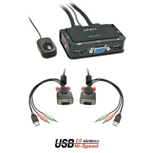 Lindy 42342 switch per keyboard-video-mouse [kvm] Nero (2 Port VGA, USB 2.0 & Audio - Cable KVM Switch Warranty: 24M) [42342]