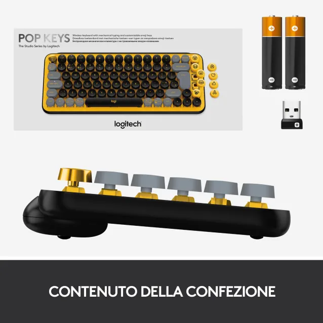 Logitech POP Keys Tastiera Meccanica Wireless con Tasti Emoji Personalizzabili, Design Compatto Durevole, Connettività Bluetooth o USB, Compatibilità Multidispositivo e OS - Blast [920-010725]