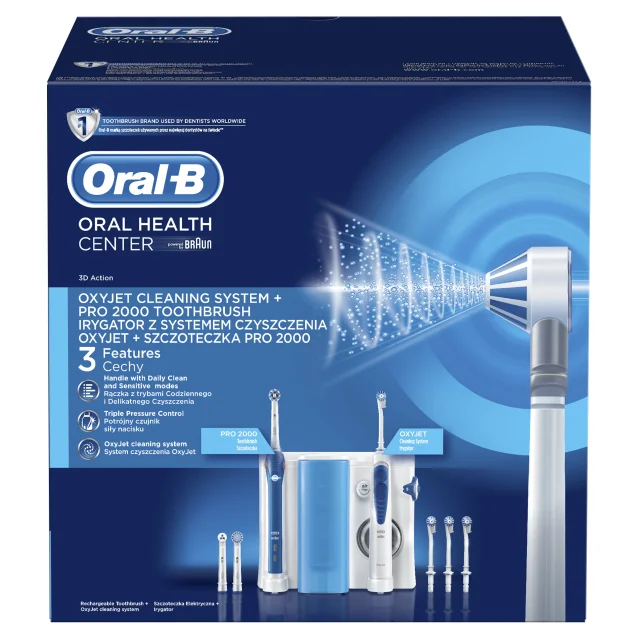 Spazzolino elettrico Oral-B PRO 2000 + Oxyjet Adulto rotante-oscillante Blu, Bianco [Pro2000 Center OxyJe]