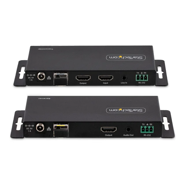StarTech.com Kit Extender HDMI su fibra ottica LC, 4K 60Hz fino a 1km (Single Mode) o 300m (Multimode) - Estensore HDMI, HDR, HDCP, 3,5mm Audio/RS232/IR Extender, trasmettitore e ricevitore [ST121HD20FXA2]