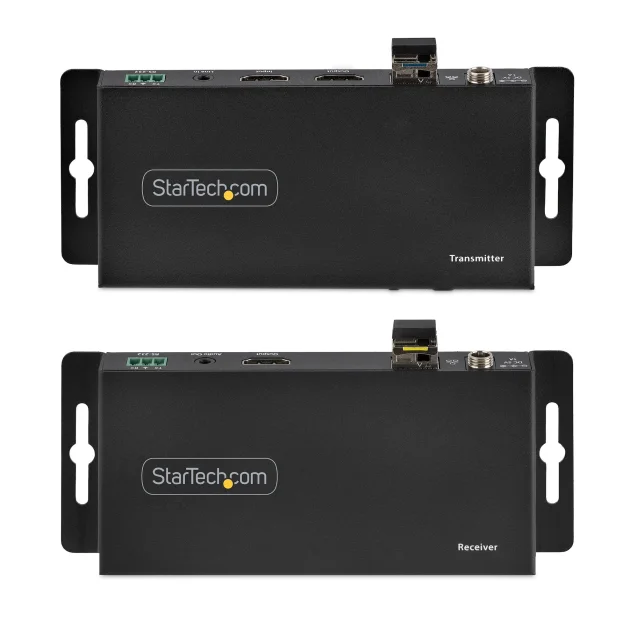 StarTech.com Kit Extender HDMI su fibra ottica LC, 4K 60Hz fino a 1km (Single Mode) o 300m (Multimode) - Estensore HDMI, HDR, HDCP, 3,5mm Audio/RS232/IR Extender, trasmettitore e ricevitore [ST121HD20FXA2]