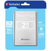 Hard disk esterno Verbatim Disco rigido portatile Store 'n' Go USB 3.0 da 2 TB Argento [53189]