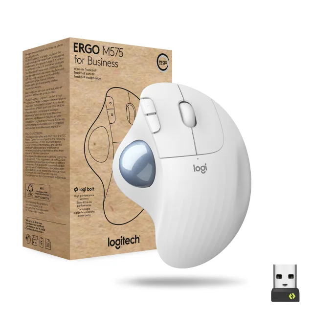 Logitech ERGO M575 for Business mouse Mano destra RF senza fili + Bluetooth Trackball 2000 DPI (ERGO FOR BUSINESS - OFFWHITE EMEA) [910-006438]