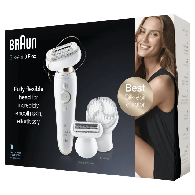 Braun Silk-épil 9 Flex 9-030 - Epilatore Elettrico Donna Bianco/Oro Con Testina Flessibile Per Un’Epilazione Più Semplice