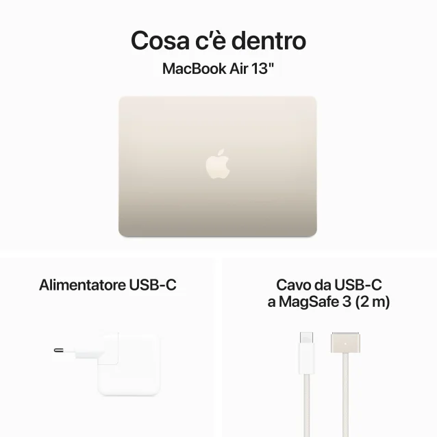 Notebook Apple MacBook Air 13'' M3 chip con core 8 CPU e GPU, 8GB, 256GB SSD Galassia