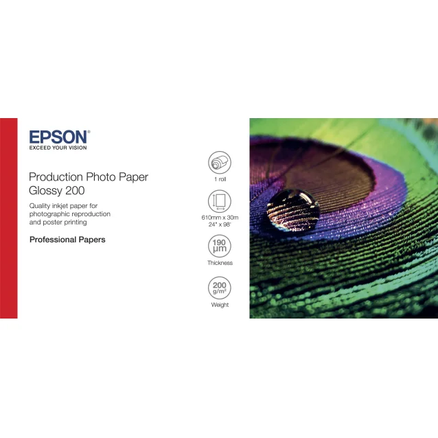 Carta fotografica Epson Production Photo Paper Glossy 200 24 x 30m (Production - 24in, 610mm 200gsm) [C13S450371]