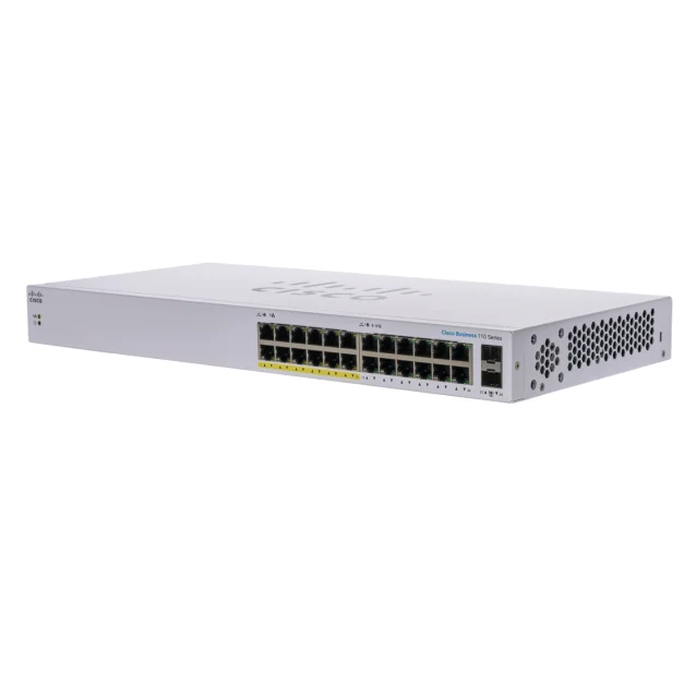 Switch di rete Cisco CBS110 Non gestito L2 Gigabit Ethernet [10/100/1000] Supporto Power over [PoE] 1U Grigio (Cisco Business 110 Series 110-24PP - unmanaged 12 x 10/100/1000 + 2 combo SFP desktop, rack-mountable, [CBS110-24PP-UK]