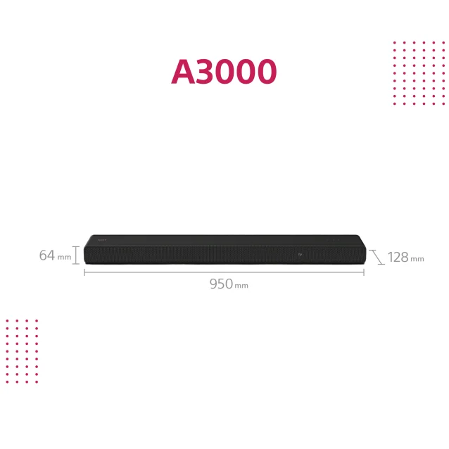 Altoparlante soundbar Sony HT-A3000 - TV bluetooth a 3.1. canali, Dolby Atmos® e doppio subwoofer integrato. [HTA3000]