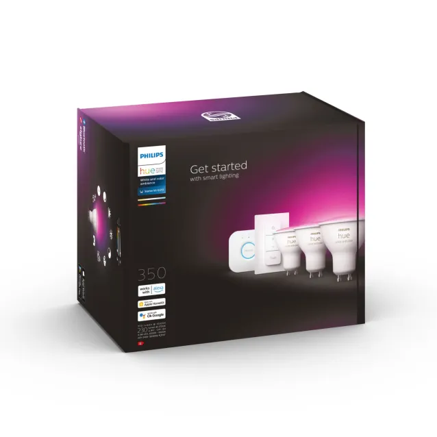 Philips by Signify Hue White and Color ambiance Starter Kit Bridge + 3 Lampadine Smart GU10 35W Dimmer Switch [871951434010700]