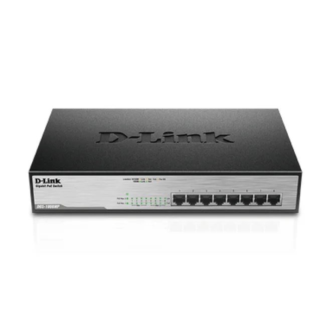 D-Link DGS-1008MP switch di rete Non gestito Gigabit Ethernet (10/100/1000) Supporto Power over (PoE) 1U Nero [DGS-1008MP]