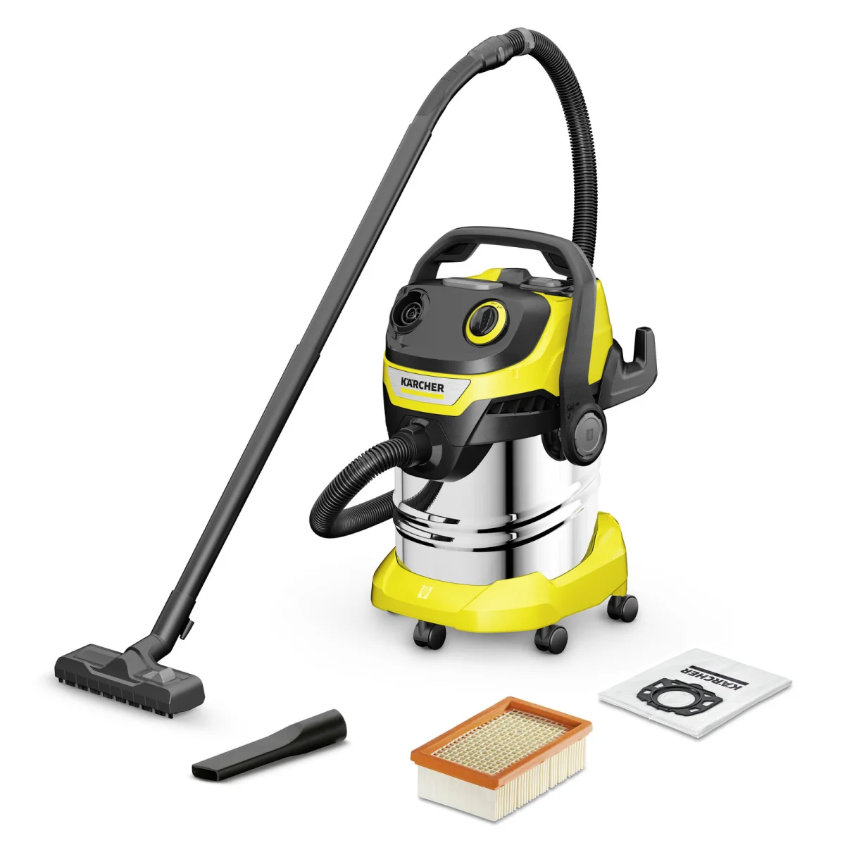 SCOPRI LE OFFERTE ONLINE SU Aspirapolvere Kärcher WD 5 S V-25/5/22  Stainless steel, Nero, Giallo 25 L 1100 W [1.628-350.0]