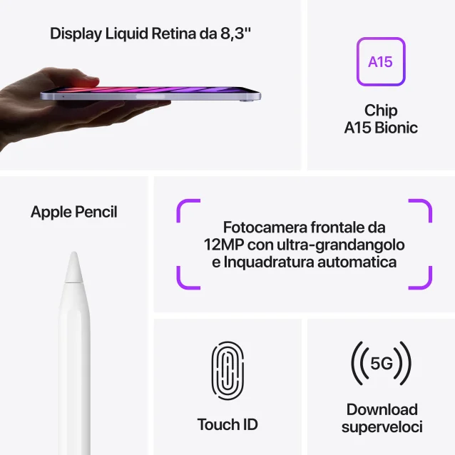 Tablet Apple iPad mini Wi-Fi + Cellular 64GB - Purple [MK8E3TY/A]