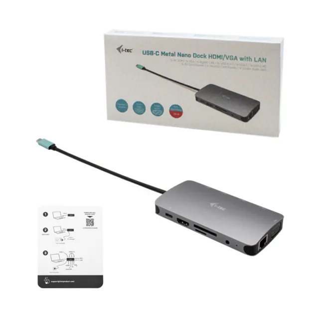 i-tec Metal USB-C Travel Nano Dock HDMI/VGA with LAN + Power Delivery 100 W [C31NANODOCKVGAPD]