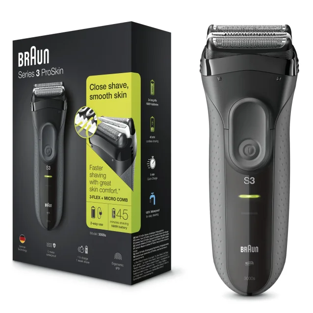 Braun Series 3 ProSkin 3000s Rasoio Elettrico, Nero - Elettrico Ricaricabile [3000s]