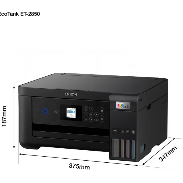 Multifunzione Epson EcoTank ET-2850 Ad inchiostro A4 5760 x 1440 DPI 33 ppm Wi-Fi (Epson C11CJ63401 Inkjet Printer, Colour, Wireless, All-in-One, A4, 3.7cm LCD Screen) [C11CJ63401]