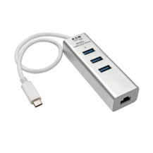 Tripp Lite U460-003-3A1G replicatore di porte e docking station per laptop USB 3.2 Gen 1 [3.1 1] Type-C Argento (3-Port USB-C Hub with LAN Port, to 3x USB-A Ports and Gbe, 3.0, White) [U460-003-3A1G]