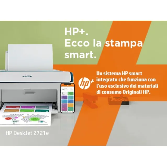 HP Stampante multifunzione DeskJet 2721e, Colore, per Casa, Stampa, copia, scansione, wireless; HP+; idonea a Instant Ink; stampa da smartphone o tablet [26K68B#629]