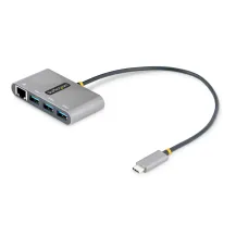 StarTech.com Hub USB-C con Ethernet a 3 porte - Adattatore USB Type-C 3x USB-A e 1X Gigabit Splitter C Alimentato da Bus- 3.0 5Gbps Portatile USB-C/USB-A Cavo Integrato 30cm GbE [HB30C3A1GEA2]