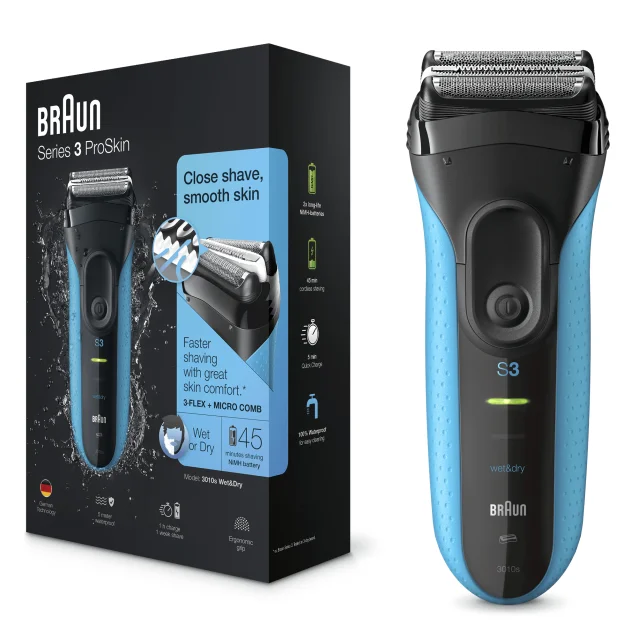 Braun Series 3 ProSkin 3010s Rasoio Elettrico, Nero/Blu [3010s]