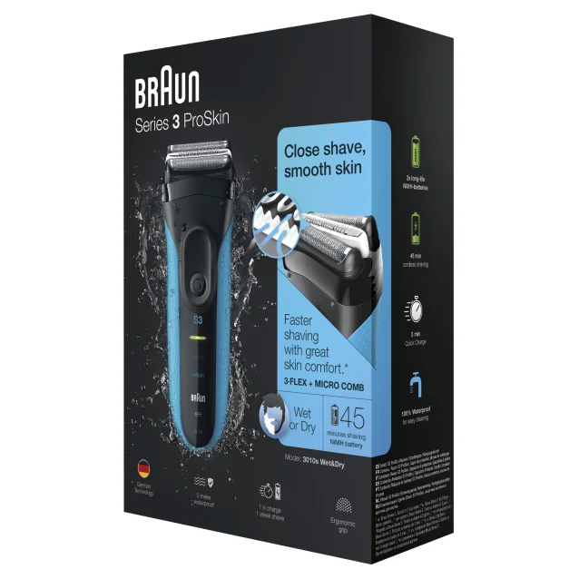 Braun Series 3 ProSkin 3010s Rasoio Elettrico, Nero/Blu [3010s]