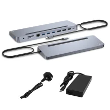 i-tec C31FLAT2PDPRO100WUK replicatore di porte e docking station per laptop Cablato USB 3.2 Gen 1 [3.1 1] Type-C Argento (I-TEC USB-C ERGO DOCK + CHARGER - 3X LCD +CHARGER 100W [BUNDLE] UK) [C31FLAT2PDPRO100WUK]